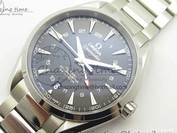 0310 Stylish Aqua Terra 150M GMT SS VSF 1:1 Best Edition Black Textured Dial on SS Bracelet A8605 Super Clone 8055